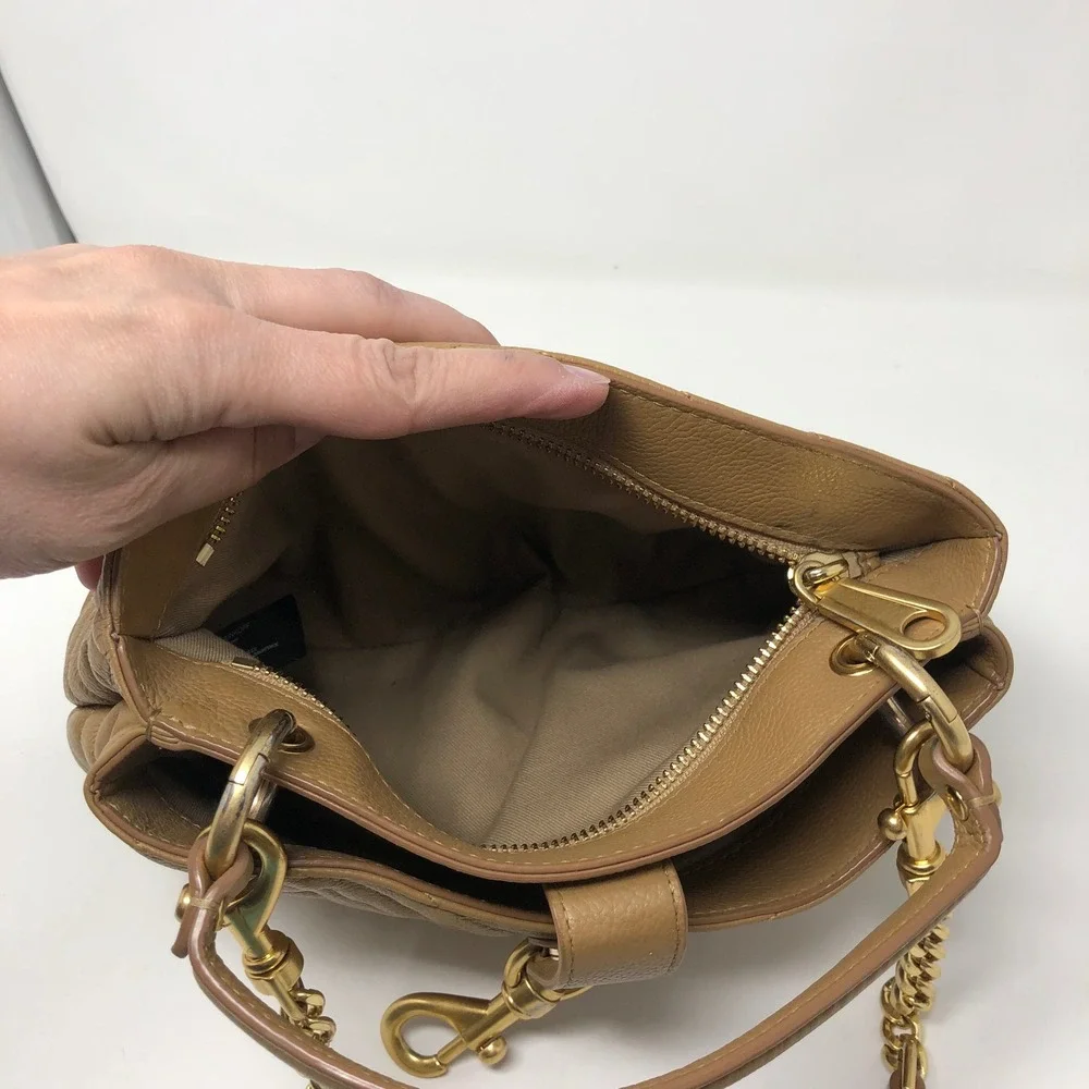 Rebecca Minkoff Edie Top Handle Bag Womens Small‎ Tan Quilted Leather HU20SEQS17
